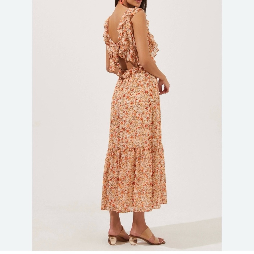 Astr Ruffle Sleeve Open Tie Back Floral‎ Midi Maxi Dress Cottagecore Romantic